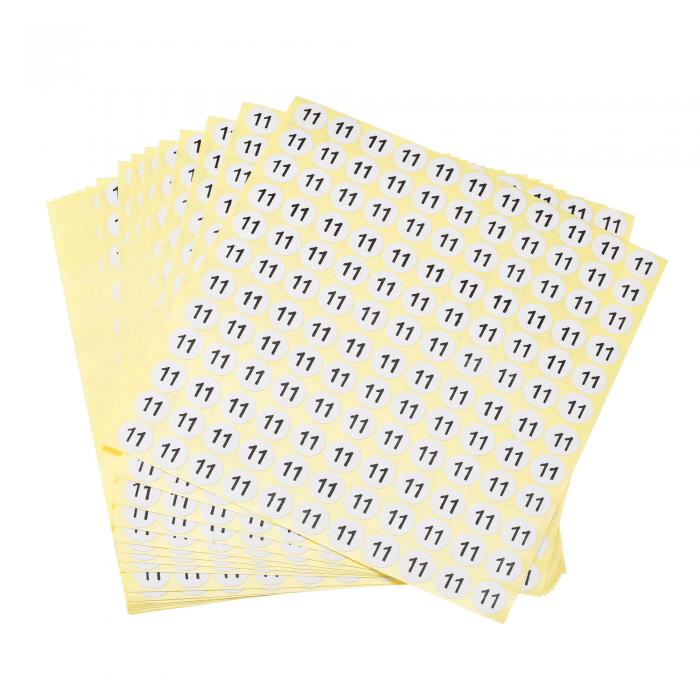 ラウンドナンバーステッカー 直径13 mm ナンバー11コート紙ラベル15枚 1980個 ブラックワード/ホワイトバックグラウンド