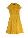 Allegra K ミディドレス シャツドレス キャップスリーブ コットン ワーク ボタンダウン レディース イェロー M(4)