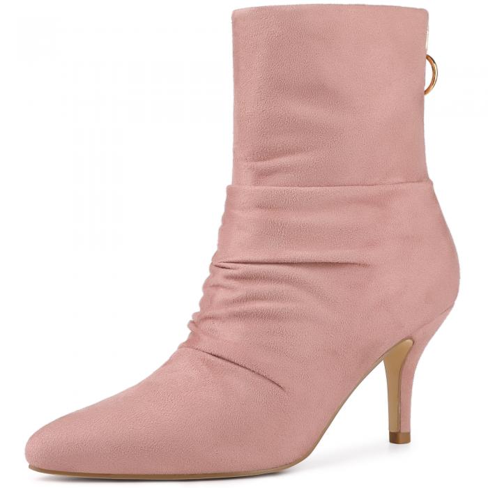Allegra K アンクルブーツ スティレットヒール ポイテッドトゥ レディース ダストピンク 25.5