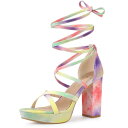 Allegra K レースアップ サンダル 編み上げ プラットフォーム チャンキーヒール カラフル レディース イエロー 23.0 cm(4)