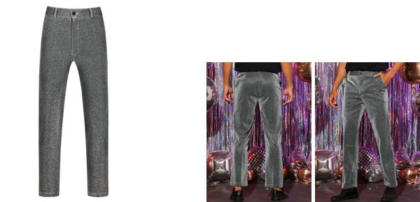 Lars Amadeus グリッター ドレスパンツ メタリック ストレートレッグ パーティー ナイトクラブ 無地 おしゃれ メンズ シルバーグレー 28