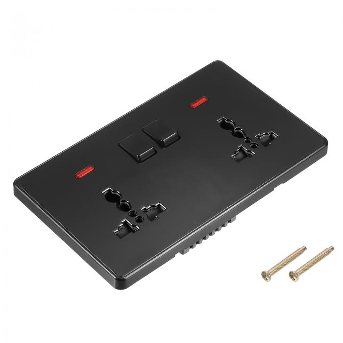 PATIKIL UK USソケット ダブルマルチ電源スイッチ ブラック 250V 13A 146 mm x 88 mm