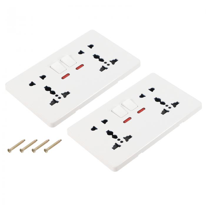 PATIKIL UK USソケット ダブルマルチスイッチ 電源コンセント ホワイト 250V 13A 146 mm x 88 mm 2個