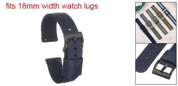 ナイロンストライプ時計バンド 18 mm幅 柔らかく心地よいなプレミアムナイロンストラップ ブラックバックル付き ユニバーサル 交換用 キャンバス時計バンド ブラック ブルー