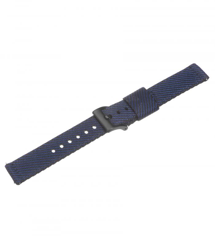 ナイロンストライプ時計バンド 18 mm幅 柔らかく心地よいなプレミアムナイロンストラップ ブラックバックル付き ユニバーサル 交換用 キャンバス時計バンド ブラック ブルー