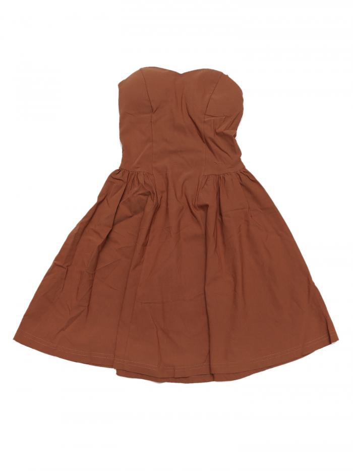 Allegra K ミニ フリル チューブトップドレス パーティー ストラップレス 露出ジッパー ソリッド レディース ブラウン M