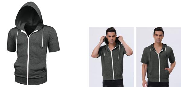 Lars Amadeus パーカー スウェットシャツ パーカ フード付き 半袖 ジッパー メンズ ダークグレー XL