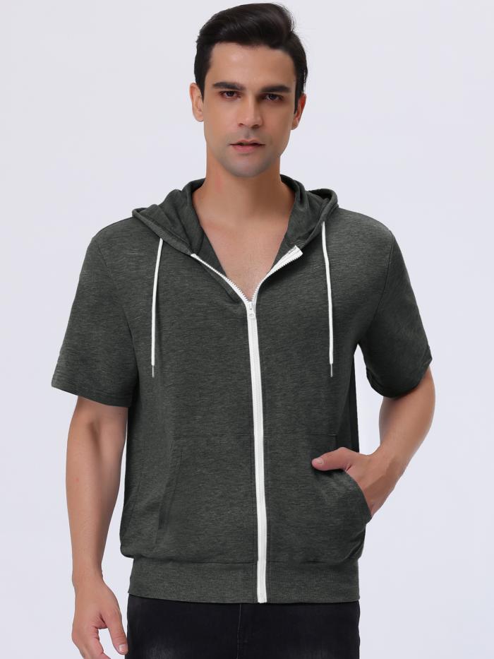 Lars Amadeus パーカー スウェットシャツ パーカ フード付き 半袖 ジッパー メンズ ダークグレー XL