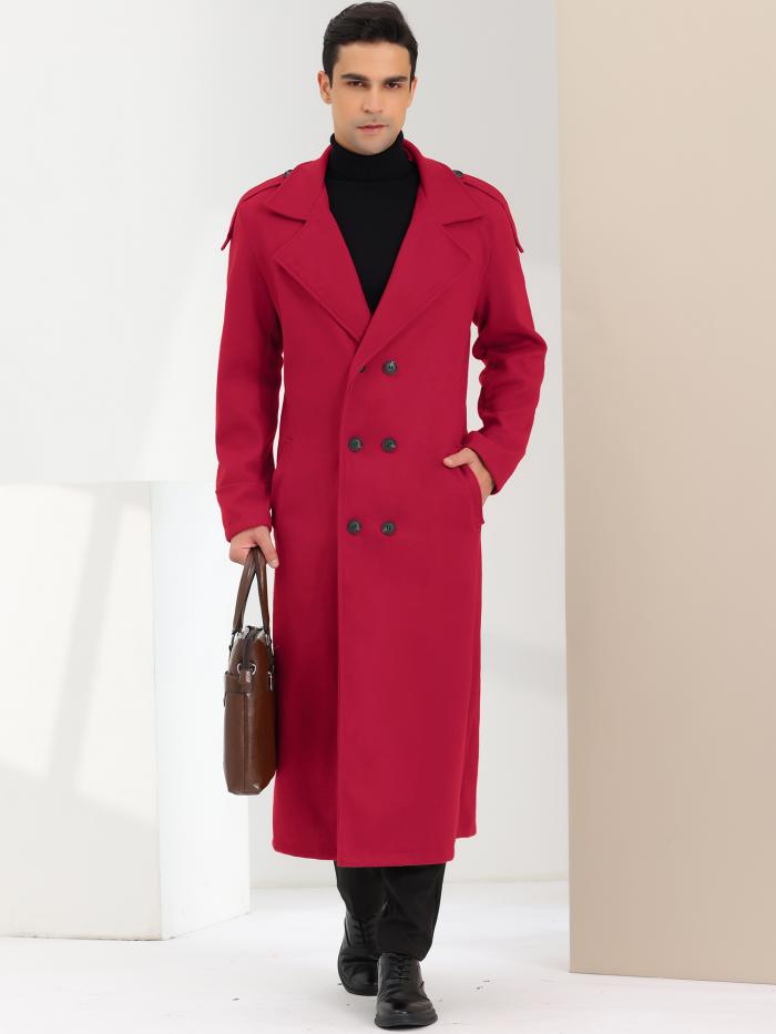 Lars Amadeus オーバーコート ウィンター ピーコート ノッチラペル ダブルブレスト 無地 メンズ ブルゴーニュ XL