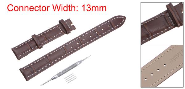 型押し牛革バンド 革の時計ベルト ばね棒付き 13 mm ブラウン