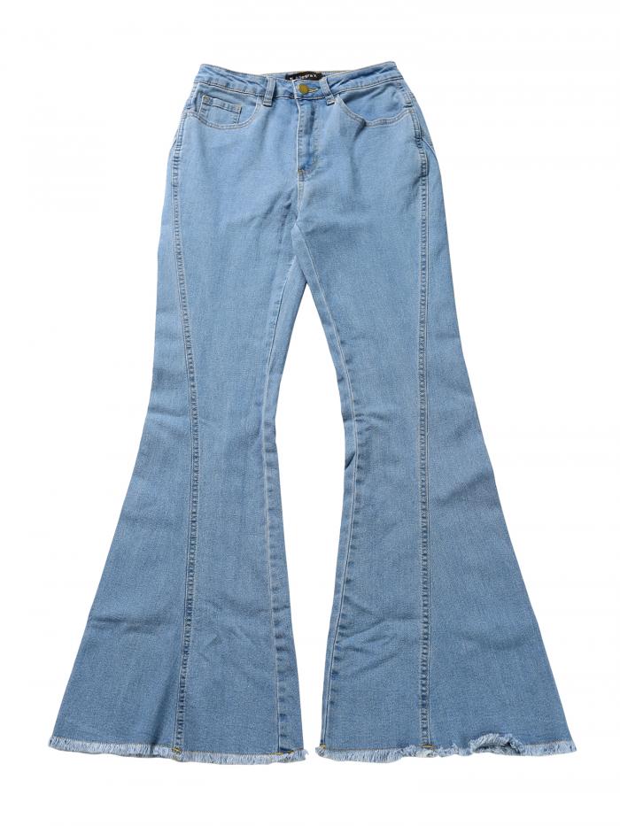 Allegra K ベルボトム ジーンズ デニムパンツ ロングパンツ ハイウエストストレッチ フレア レディース ブルーグレー S