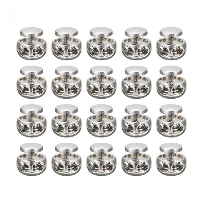 金属コードロック 2穴 バネストッパー ファスナ ースライダー トグルエンド 巾着バッグ バックパック 衣類のストラップ用 ホワイトニッケル 3 mm 20個