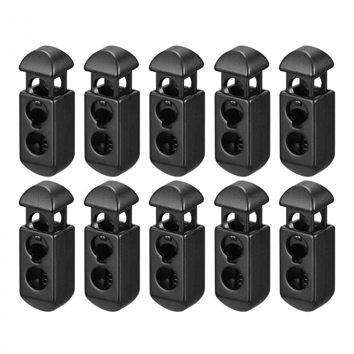 金属コードロック 2穴 バネストッパー ファスナ ースライダー トグルエンド 巾着バッグ バックパック 衣類のストラップ用 電気泳動ブラック 4 mm 10個