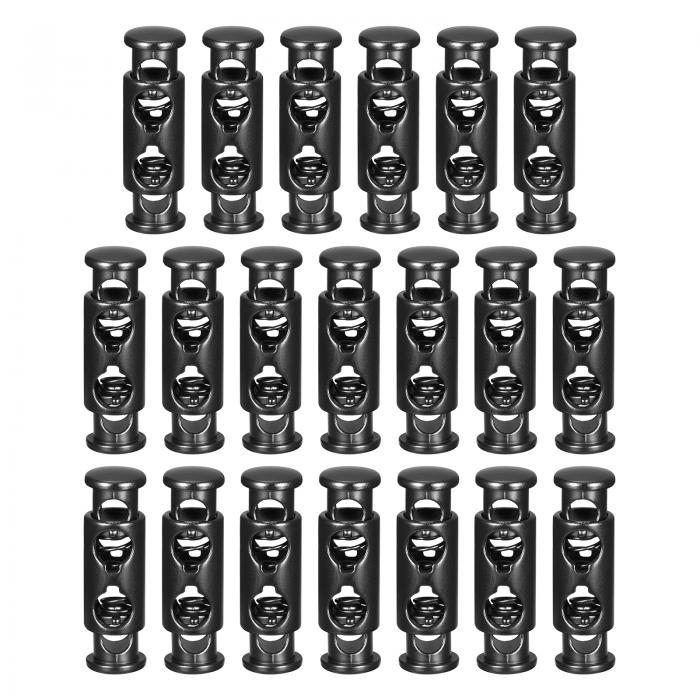 金属コードロック 2穴 バネストッパー ファスナ ースライダートグルエンド 巾着バッグ バックパック 衣類のストラップ用 3.6 mm 電気泳動ブラック 20個