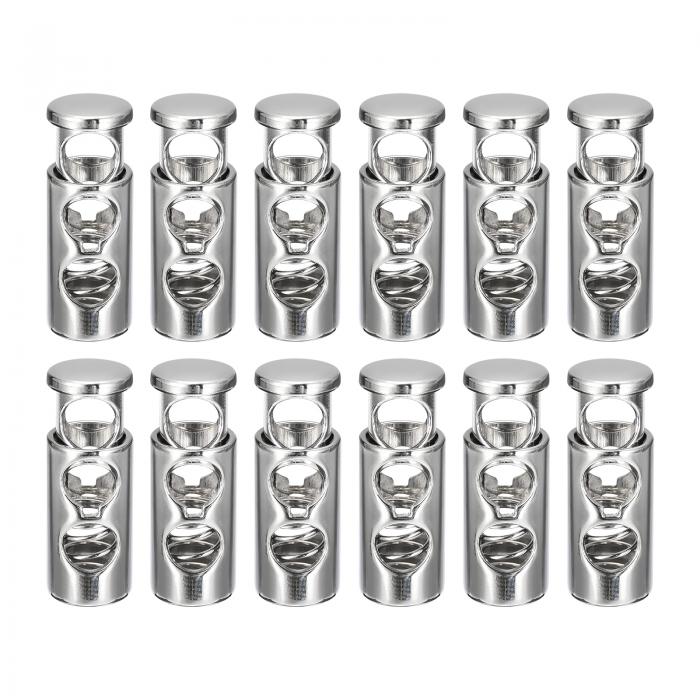 金属コードロック 2穴 バネストッパー ファスナ ースライダー トグルエンド 巾着バッグ バックパック 衣類のストラップ用 5 mm ホワイトニッケル 12個