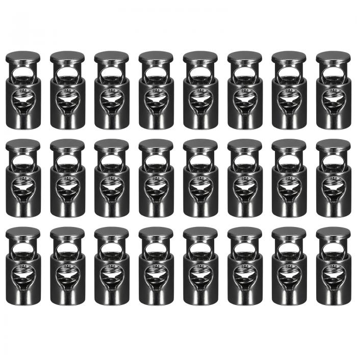 金属コードロック 単穴 バネストッパー ファスナ ースライダートグルエンド 巾着バッグ バックパック 衣類のストラップ用 6.5 mm ブラック 24個