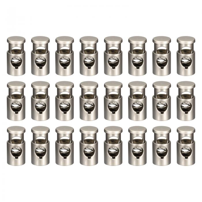 金属コードロック 単穴 バネストッパー ファスナ ースライダートグルエンド 巾着バッグ バックパック 衣類のストラップ用 6.5 mm ホワイトニッケル 24個