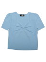Seta T トップ Tシャツ 無地 夏 カットソー カジュアル ハートネック 半袖 リブニット レディース ブルー XL(4)