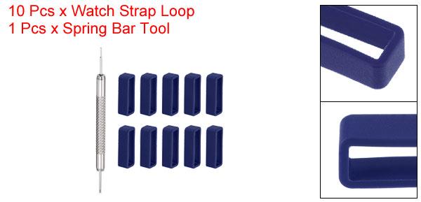 時計ストラップループ ウォッチストラップループ 時計ベルトループ 時計バンド修理用ばね棒付き ラバー 24mm ネイビーブルー 10個