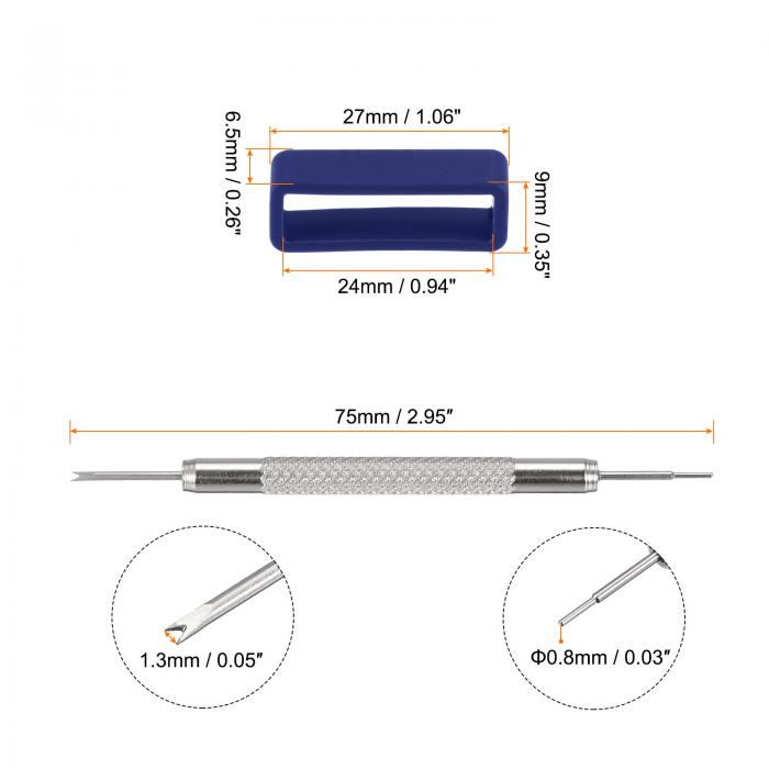 時計ストラップループ ウォッチストラップループ 時計ベルトループ 時計バンド修理用ばね棒付き ラバー 24mm ネイビーブルー 10個