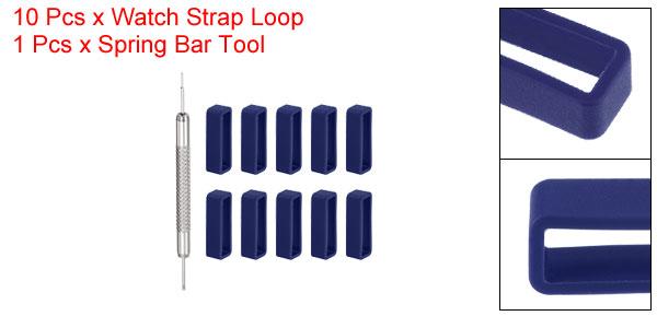 時計ストラップループ ウォッチストラップループ 時計ベルトループ 時計バンド修理用ばね棒付き ラバー 26mm ネイビーブルー 10個