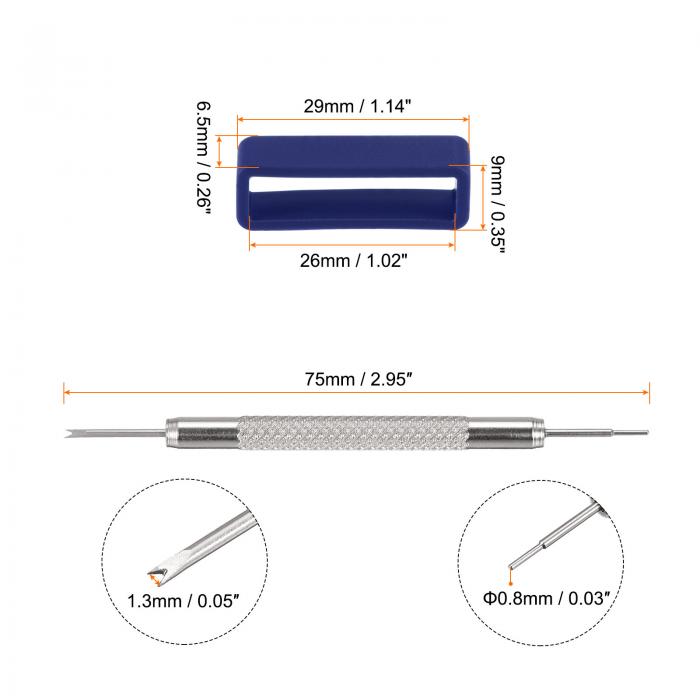 時計ストラップループ ウォッチストラップループ 時計ベルトループ 時計バンド修理用ばね棒付き ラバー 26mm ネイビーブルー 10個