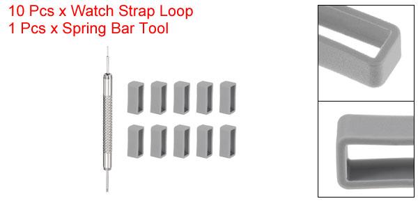 時計バンドループ ファスナーリング ウォッチバンドホルダー 時計バンド修理用ばね棒付き ラバー 18mm グレー 10個