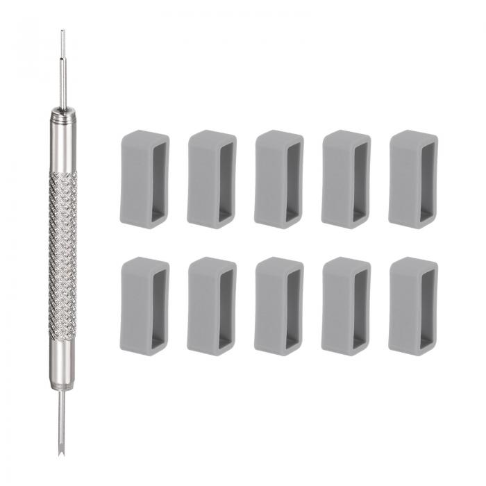 時計バンドループ ファスナーリング ウォッチバンドホルダー 時計バンド修理用ばね棒付き ラバー 18mm グレー 10個