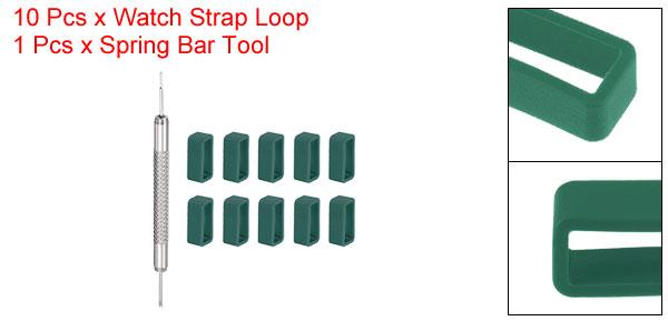 時計バンドループ ファスナーリング 時計ベルトループ 時計バンド修理用ばね棒付き ラバー 16mm ダークグリーン 10個