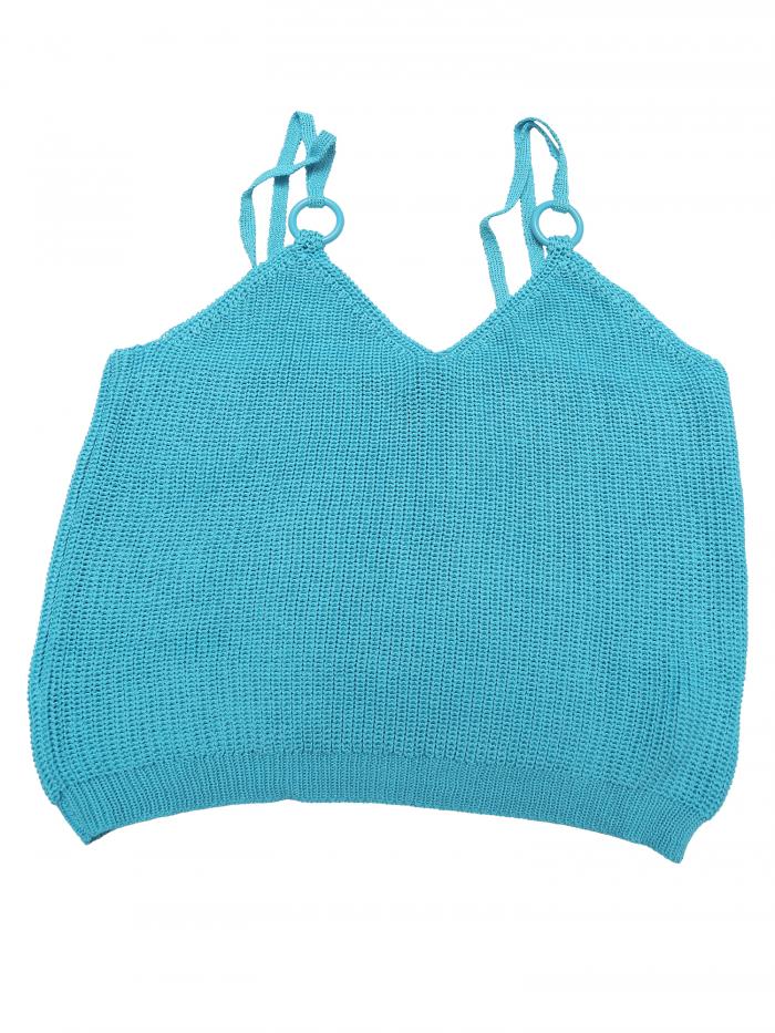 Allegra K ニットキャミソール クロップトップ Vネックノースリーブ スパゲッティ ストラップ タンクト..