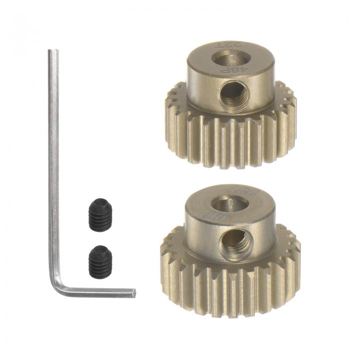 48P硬化ピニオンモーターギアセット 22T 23T 3.175 mmRCモーターシャフト用 48ピッチ 7075アルミニウムギア RCカー用 六角レンチ付き 2個(4)