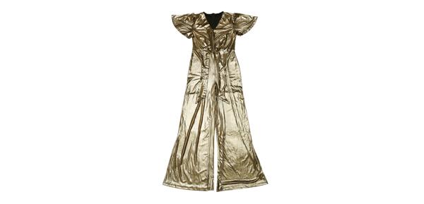 Allegra K レディースジャンプスーツ Vネック 半袖 セルフタイフロント カジュアルスーツセット メタリック XS