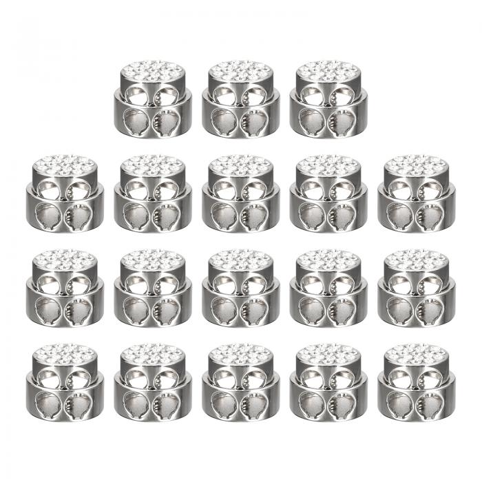 金属コードロック 2穴 バネストッパー ファスナ ースライダートグルエンド 巾着バッグ バックパック 衣類のストラップ用 ホワイトニッケル 4 mm 18個