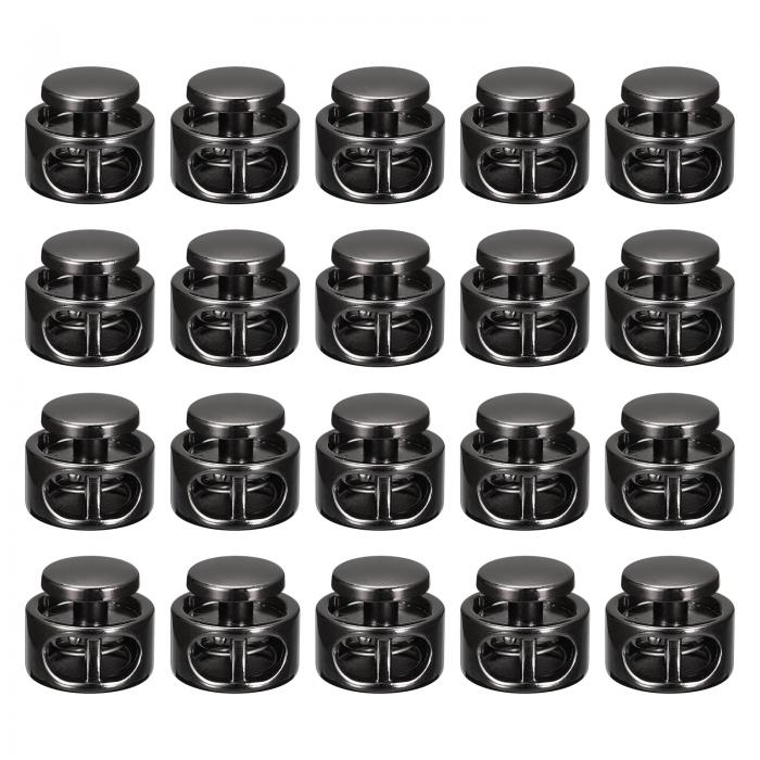 金属コードロック 2穴 バネストッパー ファスナ ースライダートグルエンド 巾着バッグ バックパック 衣類のストラップ用 3.5 mm ブラック 20個