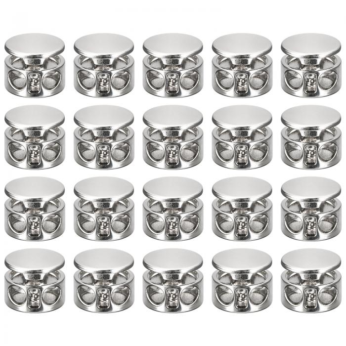 金属コードロック 2穴 バネストッパー ファスナ ースライダートグルエンド 巾着バッグ バックパック 衣類のストラップ用 3 mm ホワイトニッケル 24個