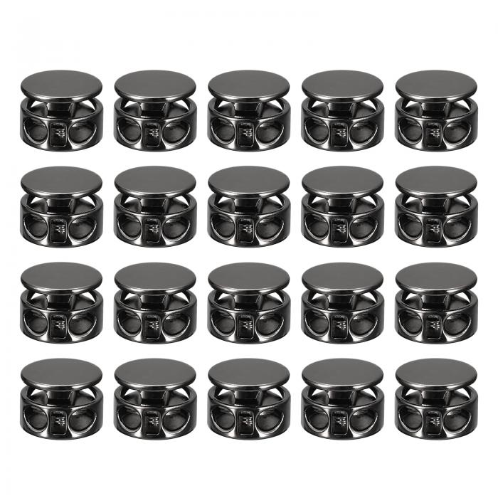 金属コードロック 2穴 バネストッパー ファスナ ースライダートグルエンド バネコードロック 巾着バッグ バックパック 衣類のストラップ用 ブラック 3.5 mm 30個