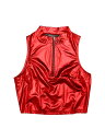 Allegra K ノースリーブトップス キャミソール 光沢タンクトップ スリム クロップ ホログラフィック レディース レッド L