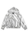 Allegra K 長袖コート カジュアルジャケット フード付き 光沢 ジッパー メタリック ホログラフィック レディース シルバー XS(4)