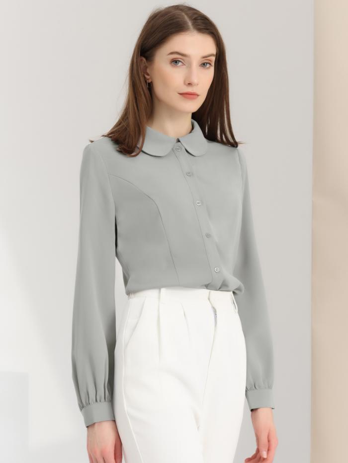 Allegra K シフォンブラウス シャツ Vネック ワーク オフィス ボタンアップ エレガント レディース フクシア S