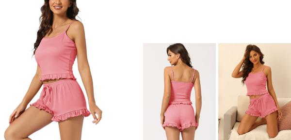 cheibear レディース パジャマ 2 点セット キャミ トップス & ショーツ パジャマ ルームウェア ピンク S