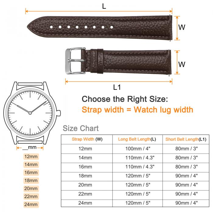 本物 レザーウォッチバンド 20mm フラットクイック交換用牛革ウォッチストラップ エレガントなメンズレディースウォッチストラップ ステンレスバックルクラスプ付き クラシックスマートウォッチ用 茶色