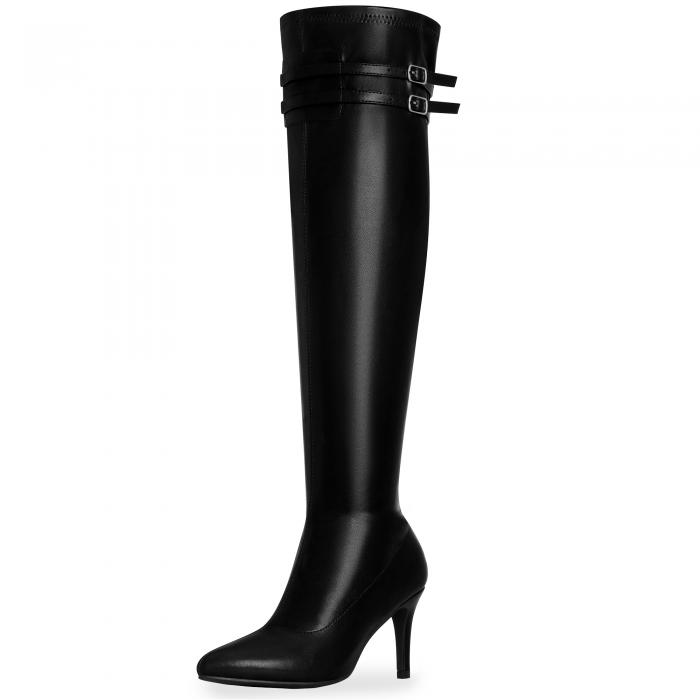 Perphy ポインテッドトゥ、ニーハイ丈、ジッパー付きスティレットヒール、レディースブーツ ブラック 2..