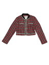 Allegra K チェック柄 ブレザー クロップド ジャケット ツイード ダブルブレスト オフィス エレガント レディース レッド XS