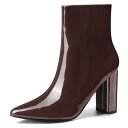 Allegra K アンクルブーツ ジッパー チャンキーヒール ポインテッドトゥ レディース コーヒー 24.5cm(4)