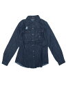 Allegra K デニムシャツ ジーンズブラウス 長袖 トップス ポイントカラー 生裾 リラックスフィット レディース ブラックブルー L