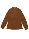 Allegra K オフィスシャツ 長袖 モックネックレースボタン アップ フリル エレガント レディース ブラウン XS