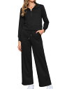 Allegra K レディース ハーフジップ カジュアル スウェットシャツとワイドレッグパンツのトラックスーツセット ブラック XL