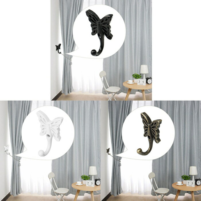 ウォールマウントローブフック?亜鉛合金?蝶型DIYフックコートタオル?ウォールクラスプバスルームカーテンハンガー?ネジ付き 2個