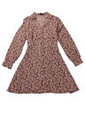 Allegra K 花柄 シャツワンピース ドレス フレア 長袖 ボタンダウン ショート丈 薄手 レディース ブラウン S