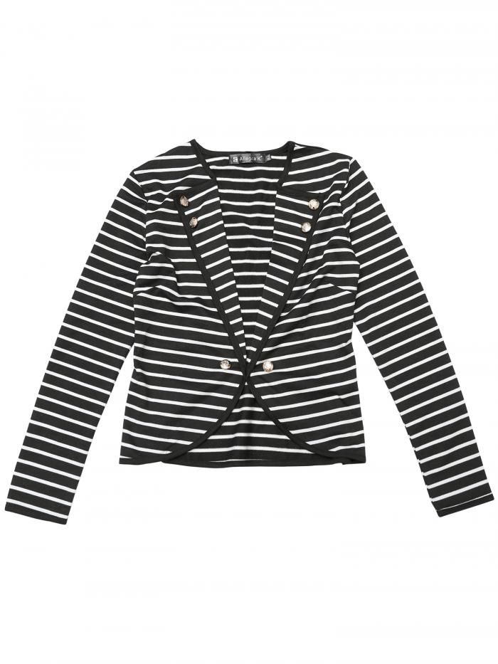 Allegra K ブレザー ジャケット 上着 アウターウェア 長袖 ストライプ柄 レディース ブラック S